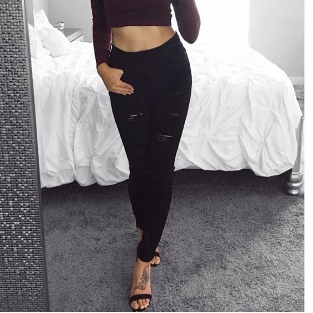 FASHION NOVA Black Distressed High Waisted Jeans